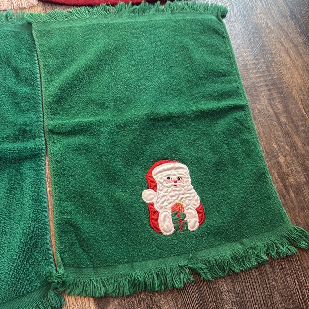Vintage Set Of 6 Hand Guest Towels Christmas Holiday Fringe Cotton Embroidered - Picture 11 of 16